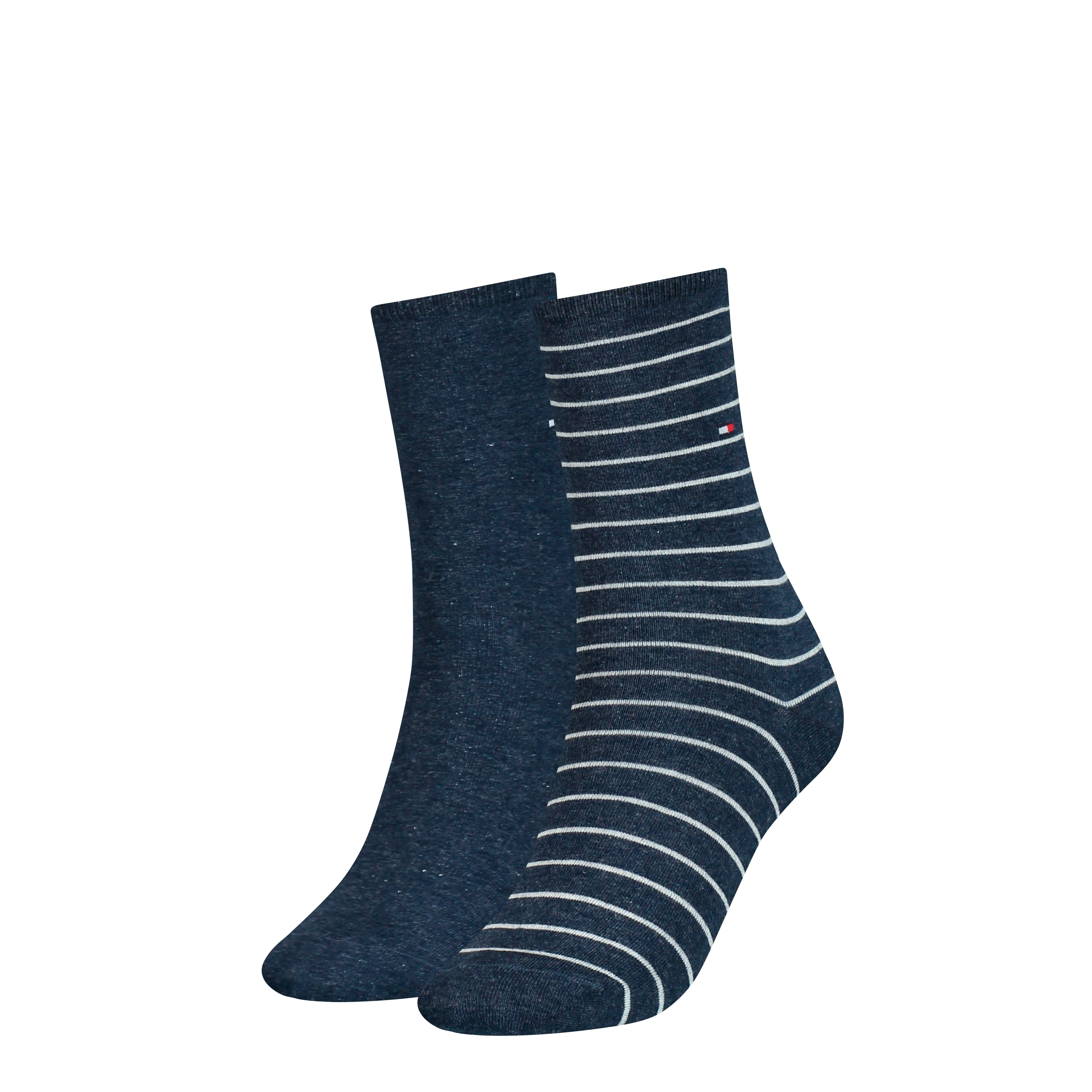 Tommy Hilfiger: Navy Stripe Crew Socks 2-Pack. Classic Comfort & Style for Her Feet.